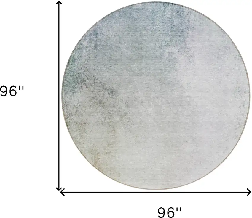 8' Beige Sky Blue And Teal Blue Round Ombre Washable Indoor Outdoor Area Rug Photo 3