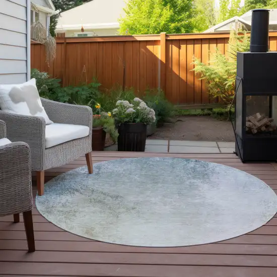 8' Beige Sky Blue And Teal Blue Round Ombre Washable Indoor Outdoor Area Rug Photo 6