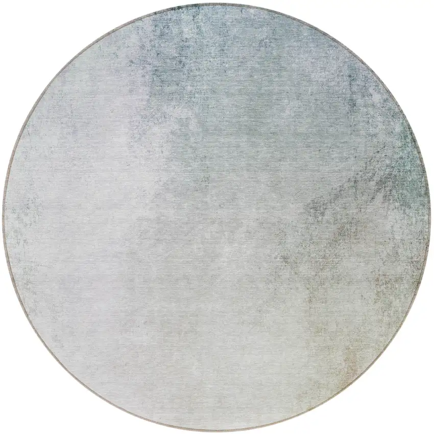 8' Beige Sky Blue And Teal Blue Round Ombre Washable Indoor Outdoor Area Rug Photo 5