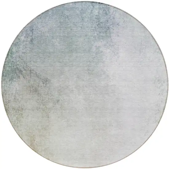 8' Beige Sky Blue And Teal Blue Round Ombre Washable Indoor Outdoor Area Rug Photo 2