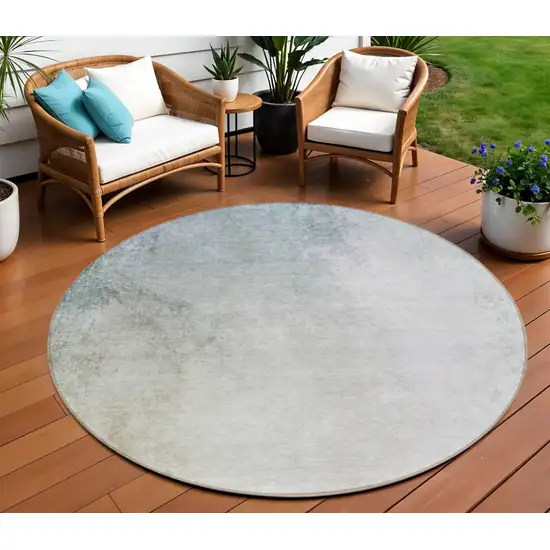 8' Beige Sky Blue And Teal Blue Round Ombre Washable Indoor Outdoor Area Rug Photo 1