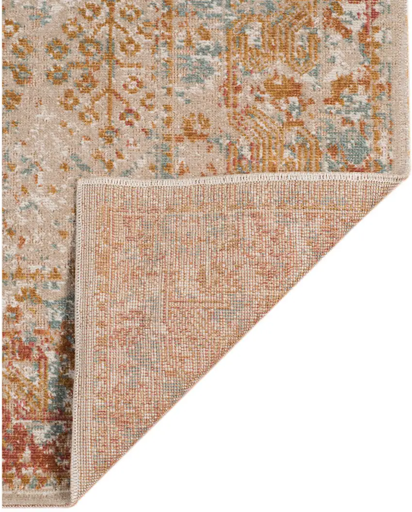7' Beige Southwestern Power Loom Runner Rug With Fringe Photo 3
