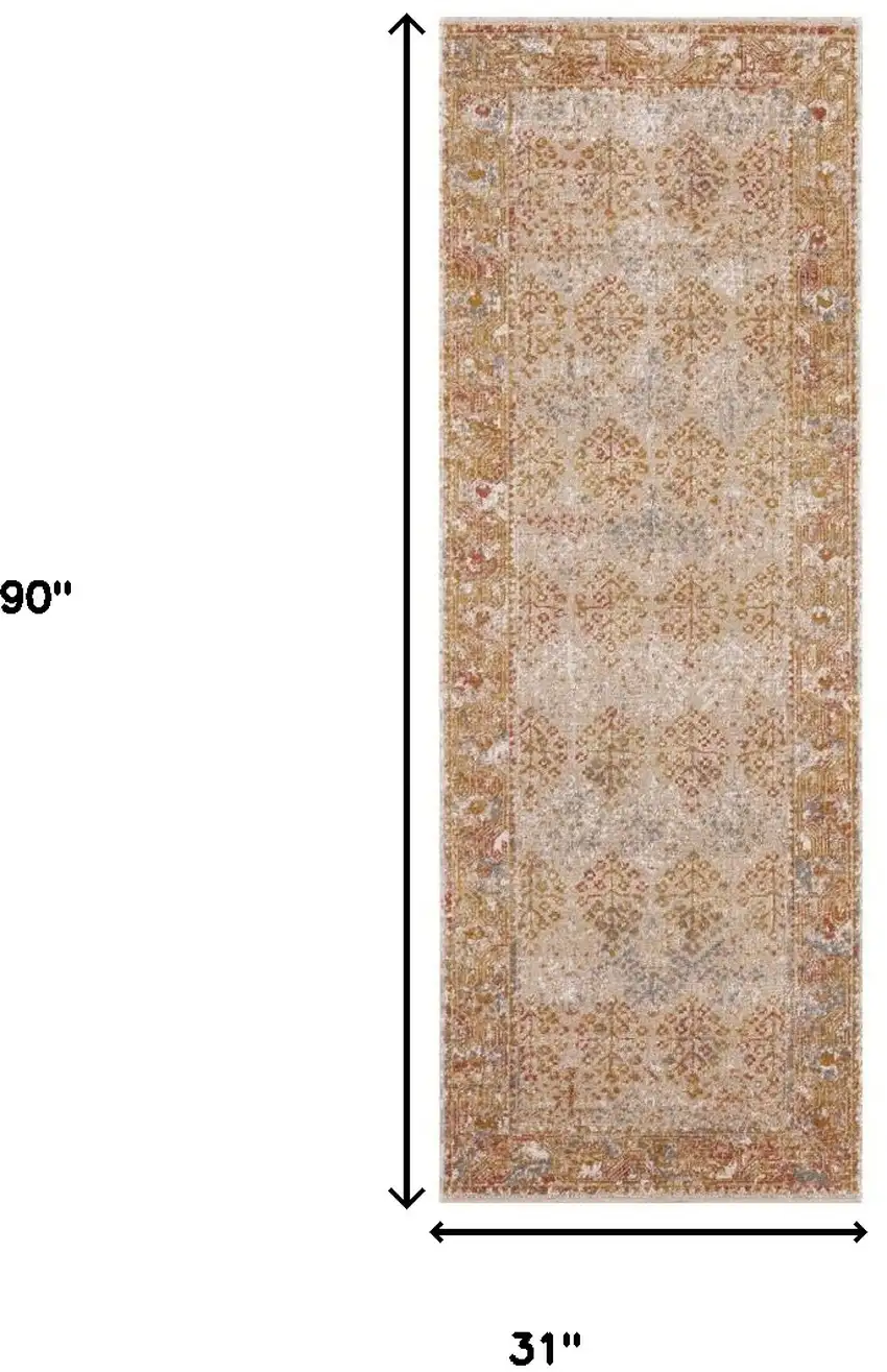 7' Beige Southwestern Power Loom Runner Rug With Fringe Photo 6