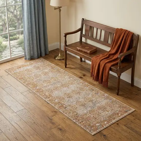 7' Beige Orange And Teal Southwestern Runner Rug Photo 1