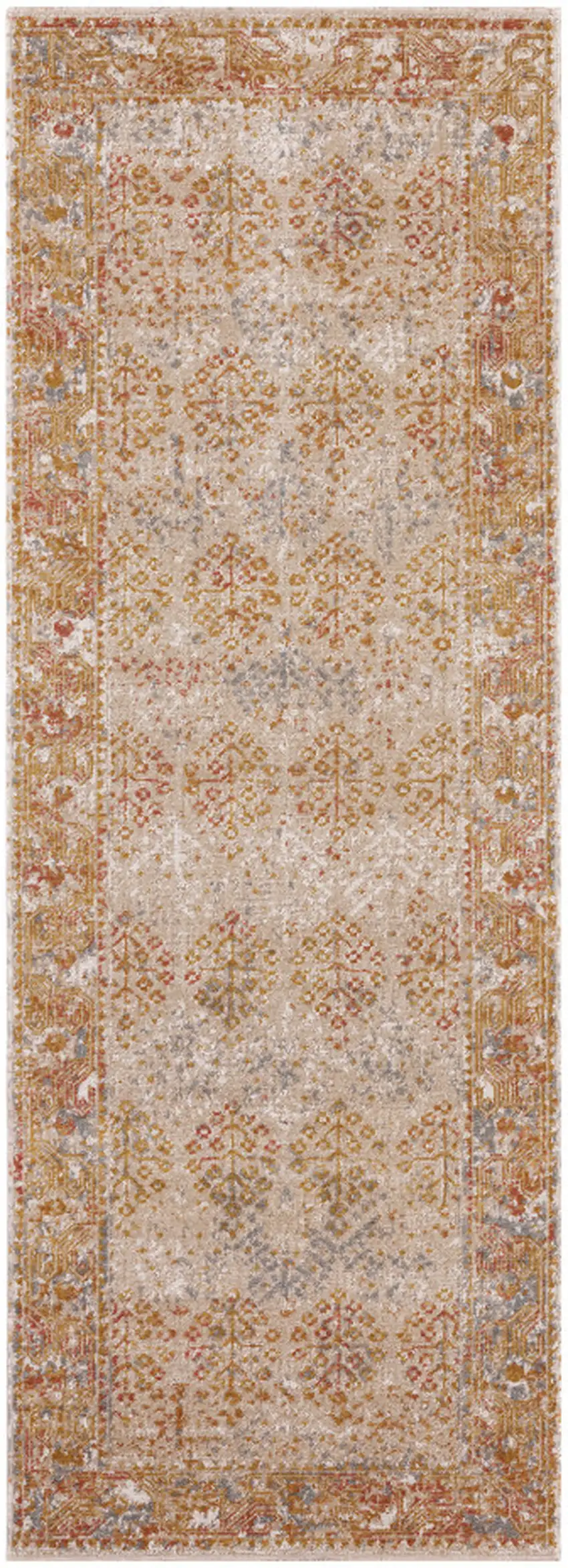 7' Beige Southwestern Power Loom Runner Rug With Fringe Photo 1