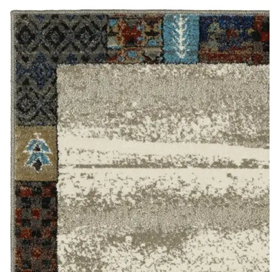 8' Beige Tan And Dark Blue Patchwork Runner Rug Photo 6