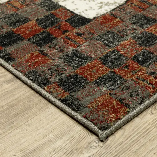 8' Beige Tan And Dark Blue Patchwork Runner Rug Photo 7