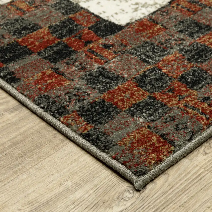 8' Beige Tan And Dark Blue Patchwork Runner Rug Photo 7