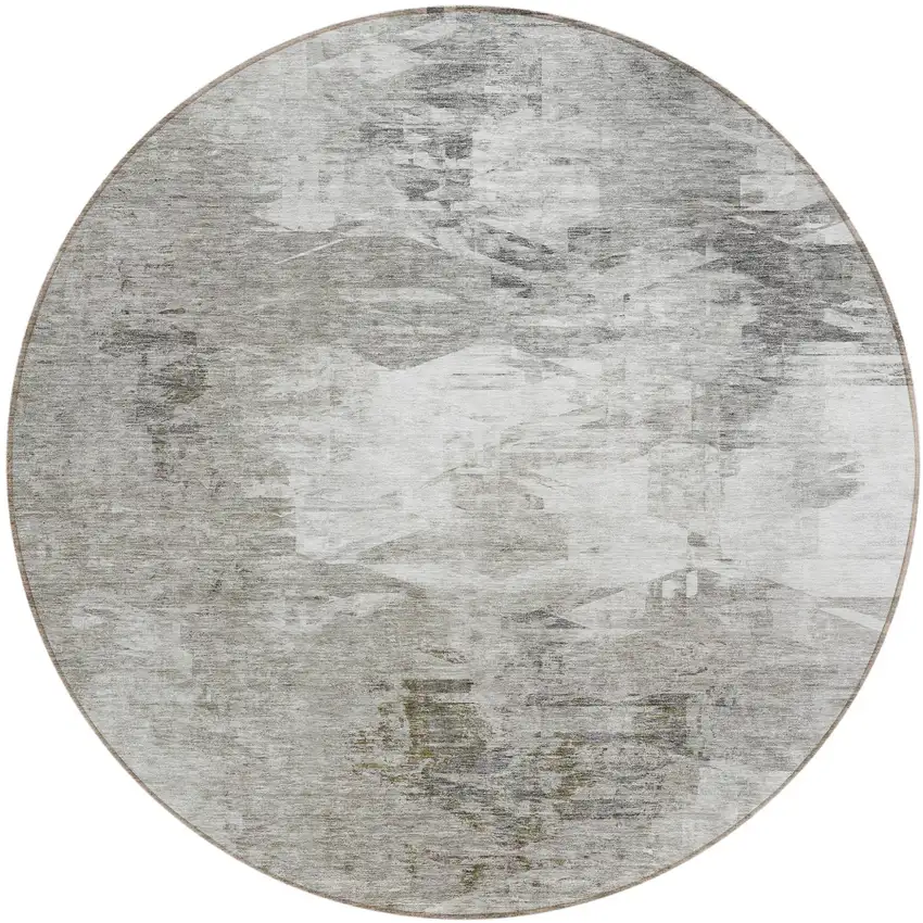 8' Beige Tan And Gray Round Abstract Washable Indoor Outdoor Area Rug Photo 2