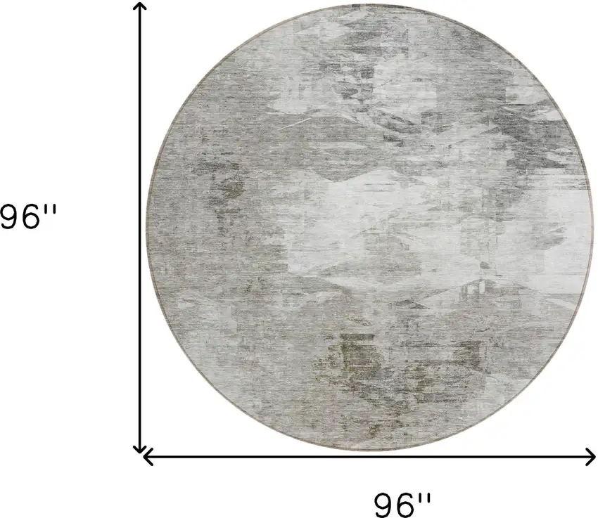 8' Beige Tan And Gray Round Abstract Washable Indoor Outdoor Area Rug Photo 3