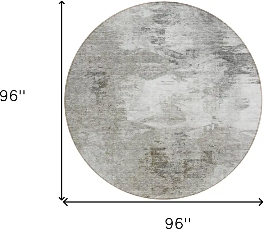 8' Beige Tan And Gray Round Abstract Washable Indoor Outdoor Area Rug Photo 3