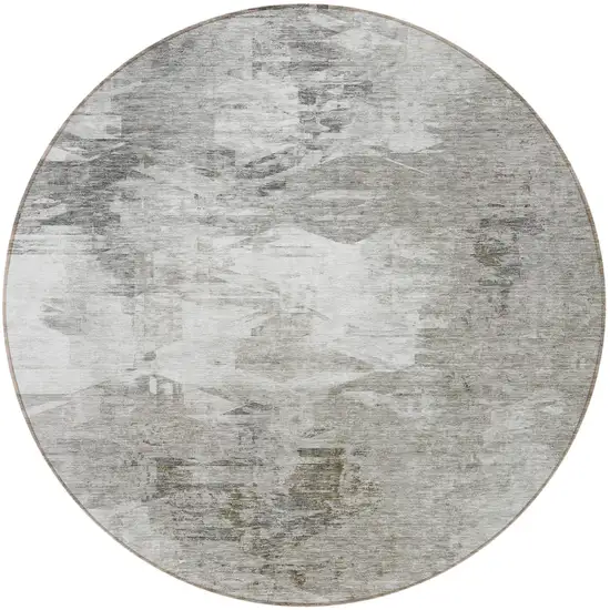 8' Beige Tan And Gray Round Abstract Washable Indoor Outdoor Area Rug Photo 7