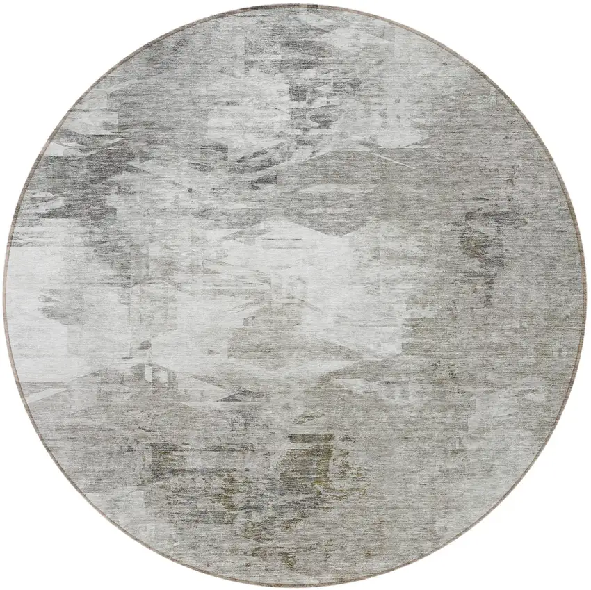 8' Beige Tan And Gray Round Abstract Washable Indoor Outdoor Area Rug Photo 7