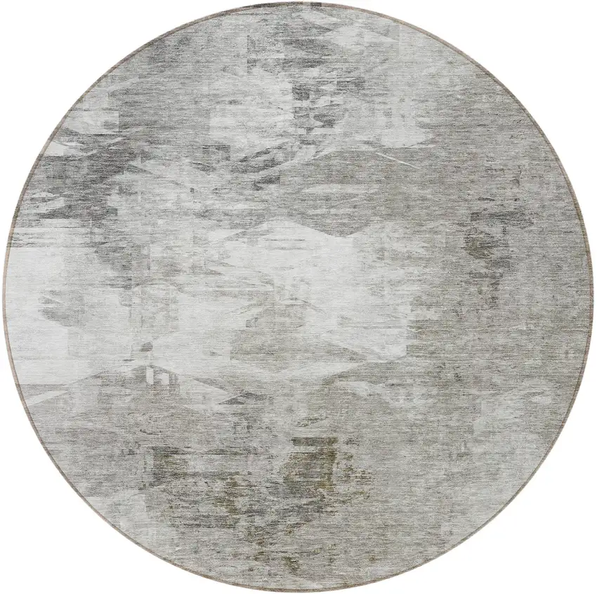 8' Beige Tan And Gray Round Abstract Washable Indoor Outdoor Area Rug Photo 7