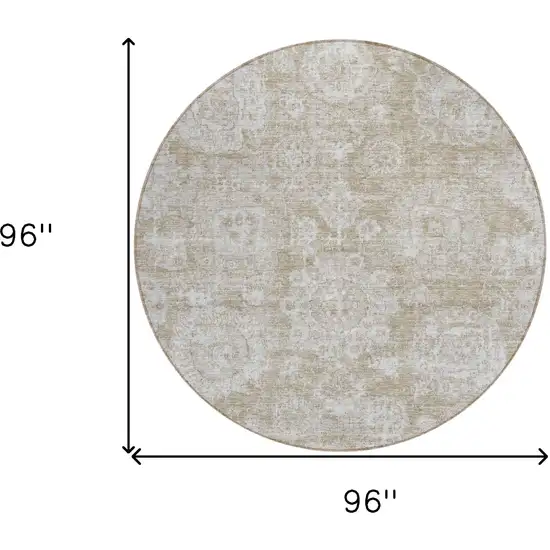 8' Beige Tan And Gray Round Floral Washable Indoor Outdoor Area Rug Photo 7