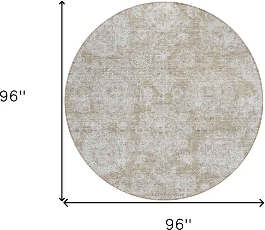 8' Beige Tan And Gray Round Floral Washable Indoor Outdoor Area Rug Photo 7