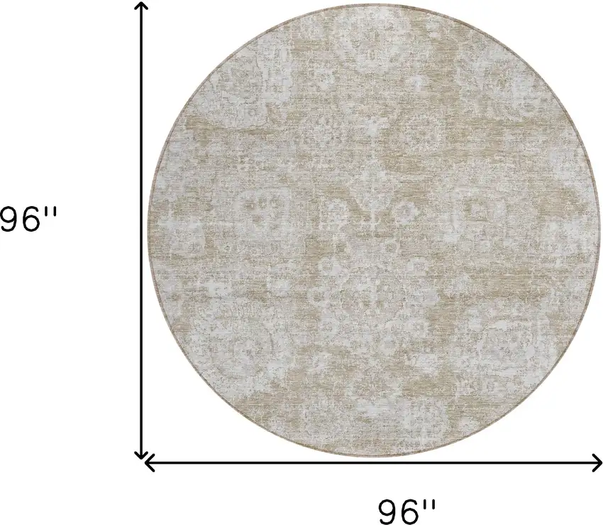 8' Beige Tan And Gray Round Floral Washable Indoor Outdoor Area Rug Photo 7