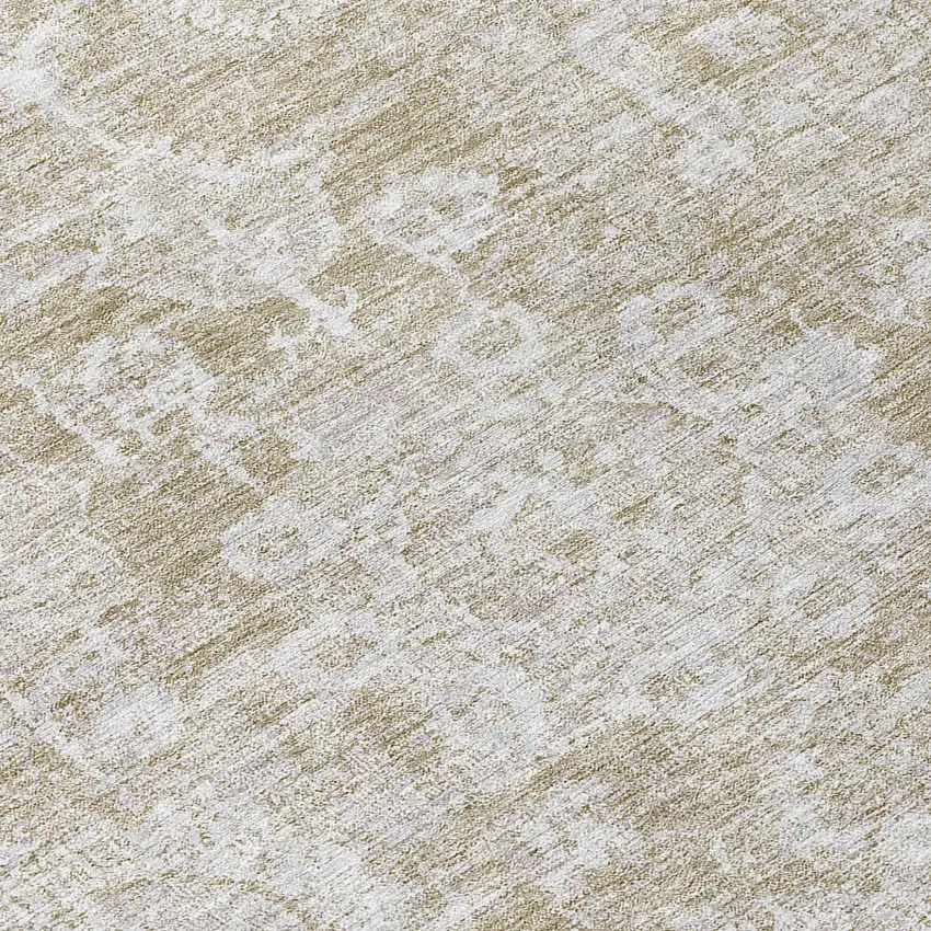 8' Beige Tan And Gray Round Floral Washable Indoor Outdoor Area Rug Photo 8