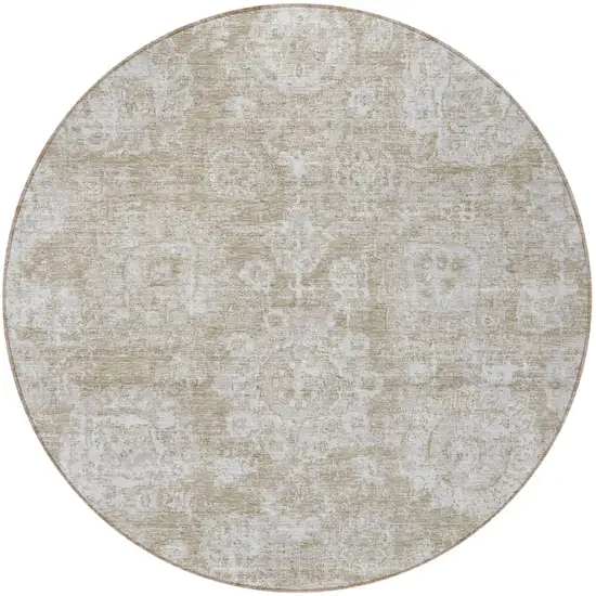 8' Beige Tan And Gray Round Floral Washable Indoor Outdoor Area Rug Photo 4