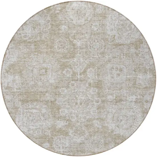 8' Beige Tan And Gray Round Floral Washable Indoor Outdoor Area Rug Photo 4