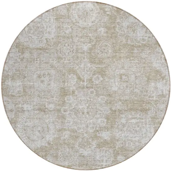 8' Beige Tan And Gray Round Floral Washable Indoor Outdoor Area Rug Photo 1