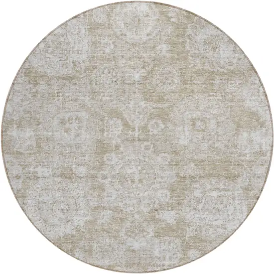 8' Beige Tan And Gray Round Floral Washable Indoor Outdoor Area Rug Photo 1