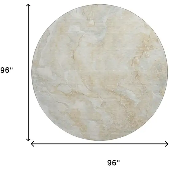 8' Beige Tan And Ivory Abstract Washable Round Rug With UV Protection Photo 9