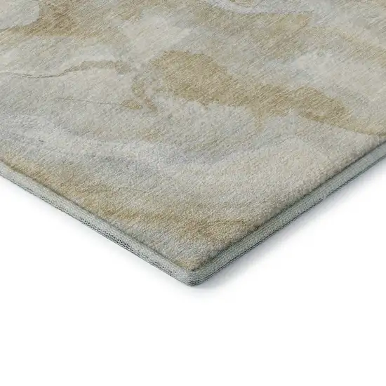 8' Beige Tan And Ivory Abstract Washable Round Rug With UV Protection Photo 6