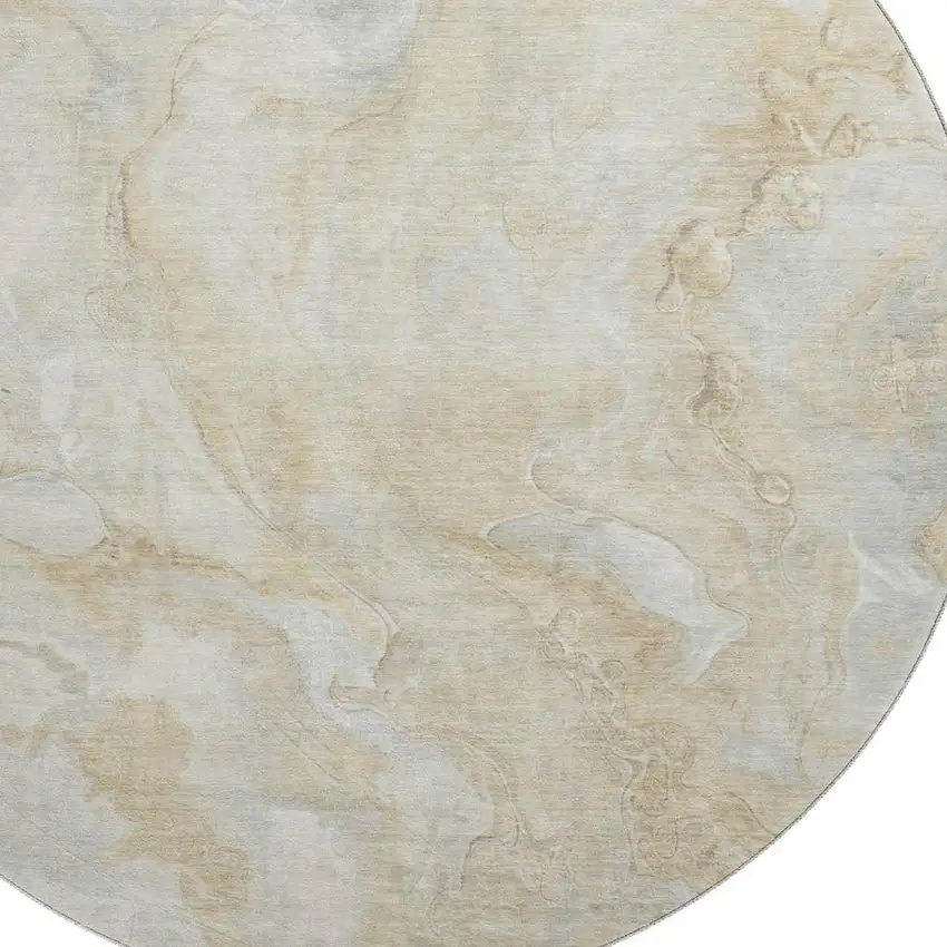 8' Beige Tan And Ivory Abstract Washable Round Rug With UV Protection Photo 2
