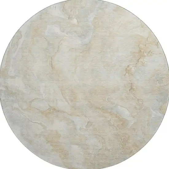 8' Beige Tan And Ivory Abstract Washable Round Rug With UV Protection Photo 3