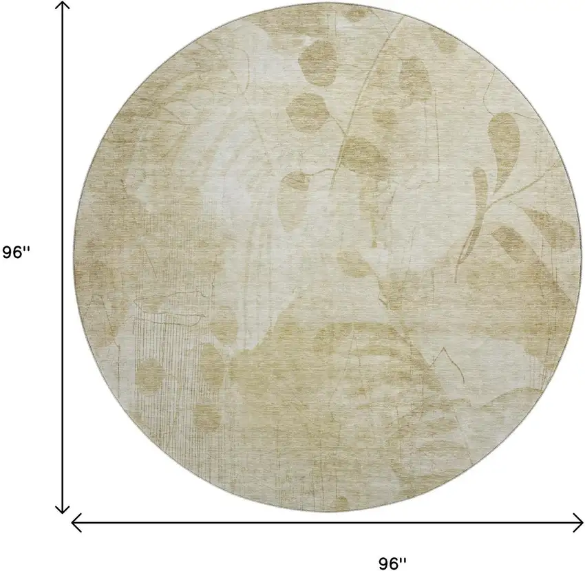 8' Beige Tan And Ivory Floral Washable Round Rug With UV Protection Photo 3