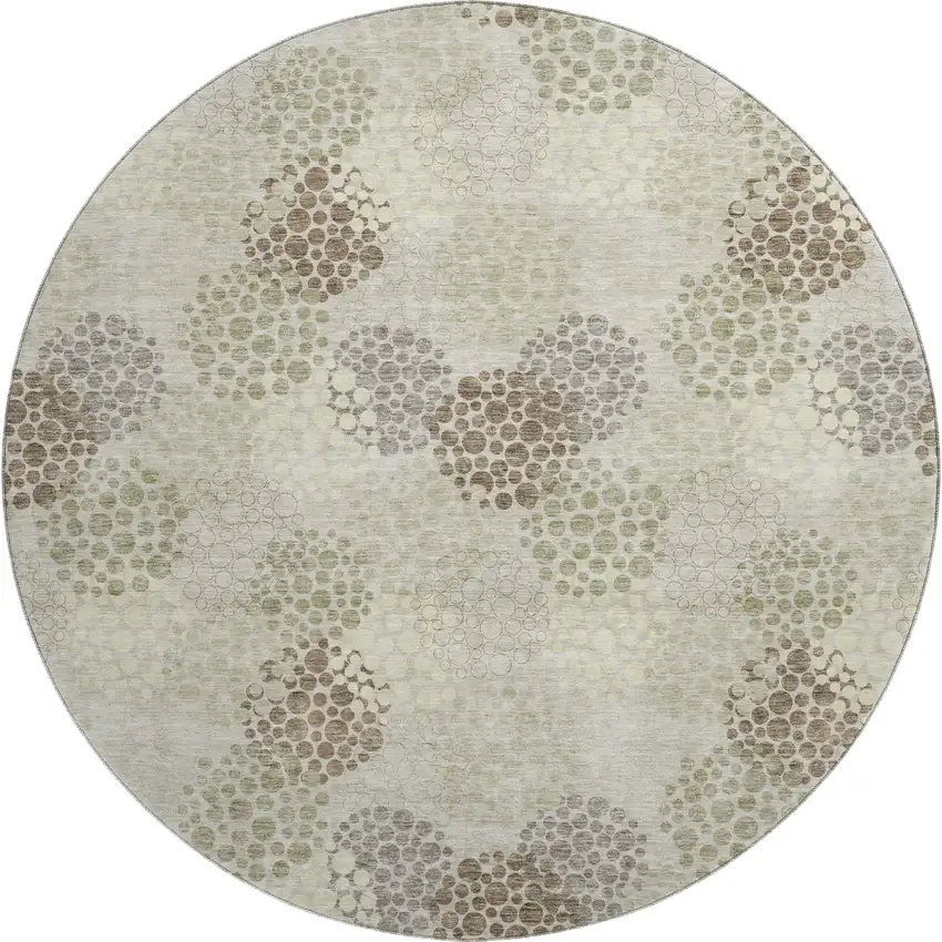 8' Beige Tan And Ivory Polka Dot Washable Round Rug With UV Protection Photo 1