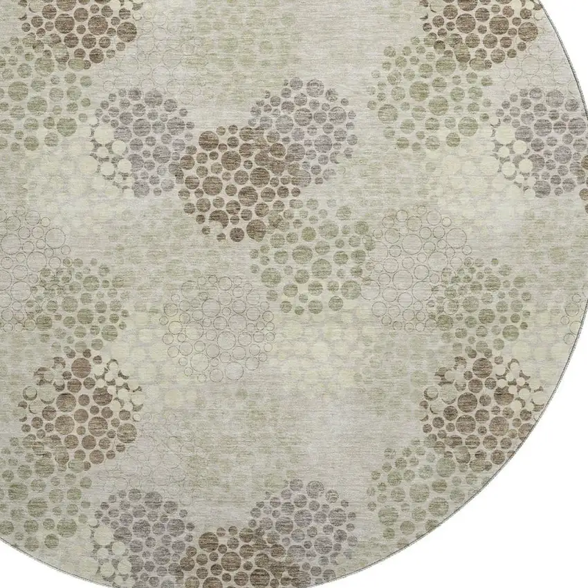 8' Beige Tan And Ivory Polka Dot Washable Round Rug With UV Protection Photo 3