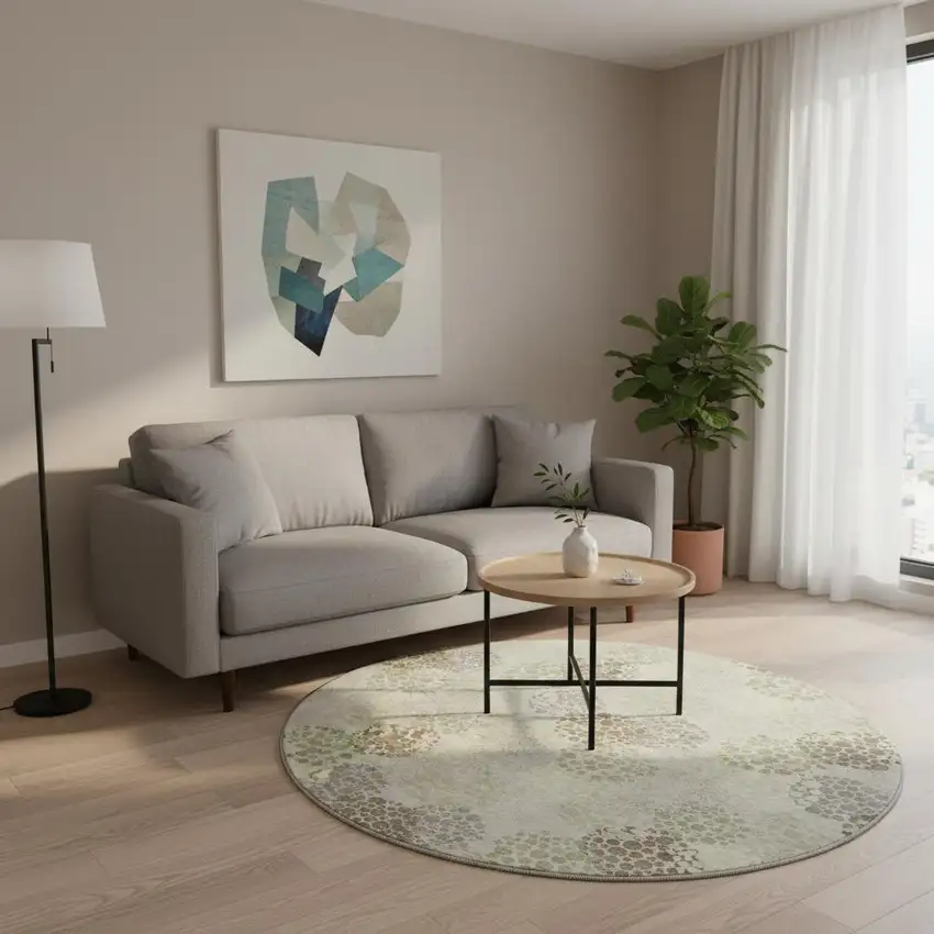 8' Beige Tan And Ivory Polka Dot Washable Round Rug With UV Protection Photo 2