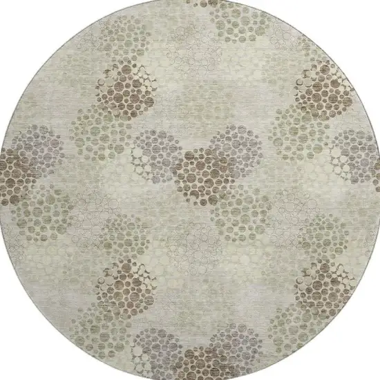 8' Beige Tan And Ivory Polka Dot Washable Round Rug With UV Protection Photo 4