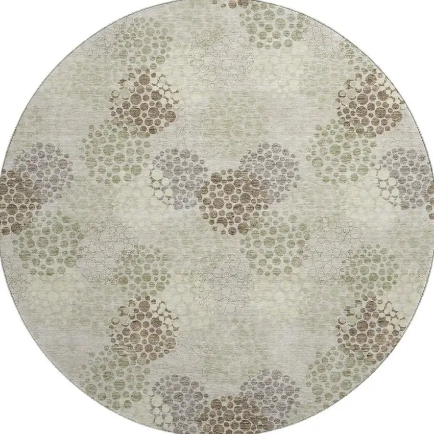 8' Beige Tan And Ivory Polka Dot Washable Round Rug With UV Protection Photo 4