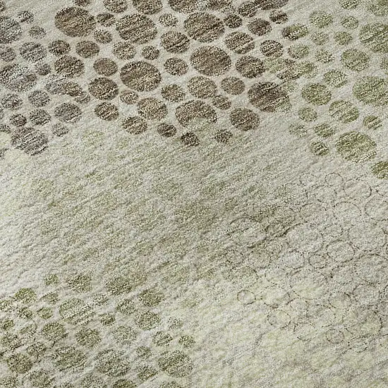 8' Beige Tan And Ivory Polka Dot Washable Round Rug With UV Protection Photo 9