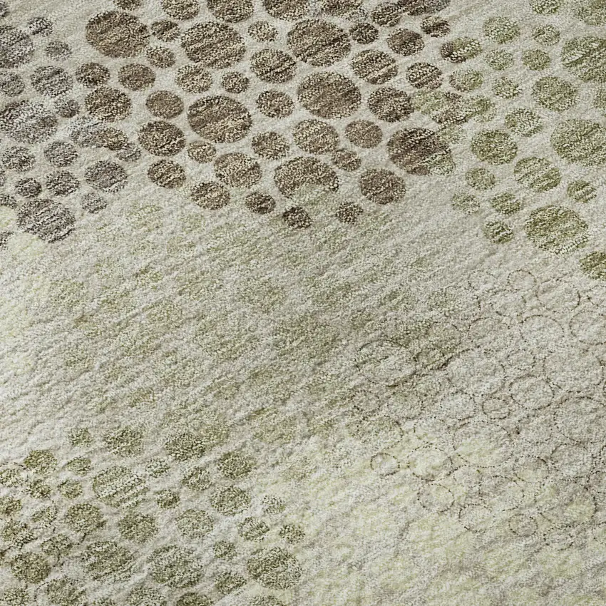 8' Beige Tan And Ivory Polka Dot Washable Round Rug With UV Protection Photo 9