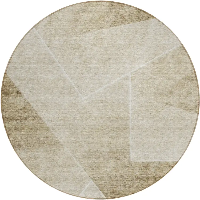8' Beige Tan And Ivory Round Abstract Washable Indoor Outdoor Area Rug Photo 2