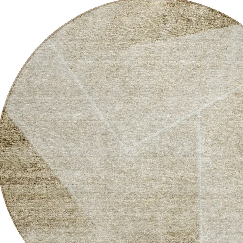 8' Beige Tan And Ivory Round Abstract Washable Indoor Outdoor Area Rug Photo 4