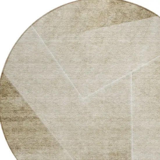 8' Beige Tan And Ivory Round Abstract Washable Indoor Outdoor Area Rug Photo 4
