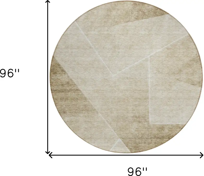 8' Beige Tan And Ivory Round Abstract Washable Indoor Outdoor Area Rug Photo 3