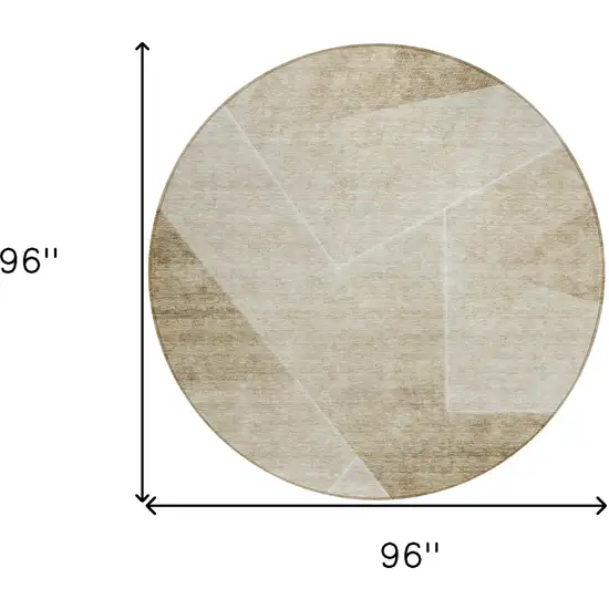 8' Beige Tan And Ivory Round Abstract Washable Indoor Outdoor Area Rug Photo 3