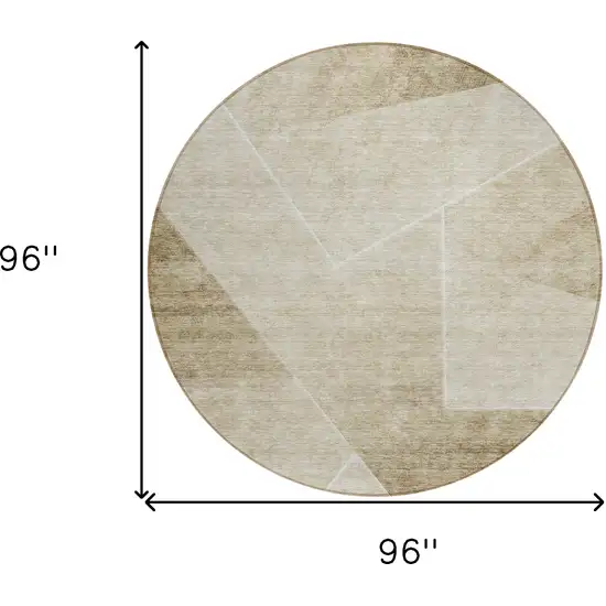 8' Beige Tan And Ivory Round Abstract Washable Indoor Outdoor Area Rug Photo 3