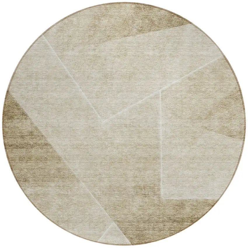 8' Beige Tan And Ivory Round Abstract Washable Indoor Outdoor Area Rug Photo 5