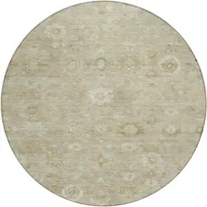 Photo of 8' Beige Tan And Ivory Round Damask Washable Indoor Outdoor Area Rug