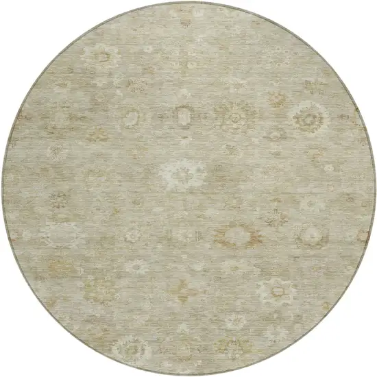 8' Beige Tan And Ivory Round Damask Washable Indoor Outdoor Area Rug Photo 1
