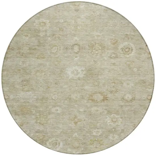 8' Beige Tan And Ivory Round Damask Washable Indoor Outdoor Area Rug Photo 3