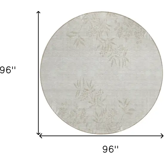 8' Beige Tan And Ivory Round Floral Washable Indoor Outdoor Area Rug Photo 3