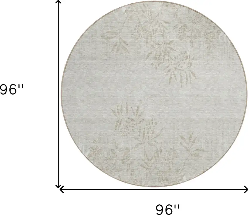 8' Beige Tan And Ivory Round Floral Washable Indoor Outdoor Area Rug Photo 3